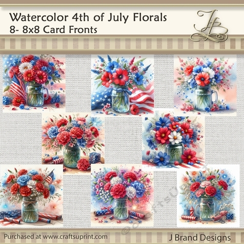 Watercolor 4th of July Florals in Mason Jar