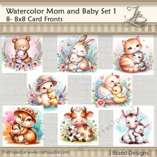 Watercolor Mom and Baby Animals Set 1