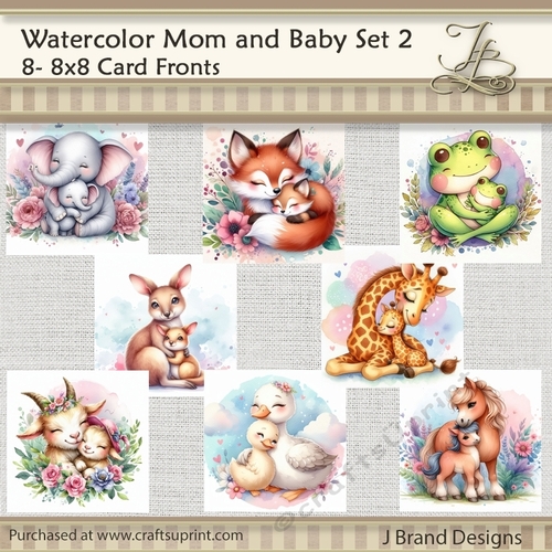 Watercolor Mom and Baby Animals Set 2