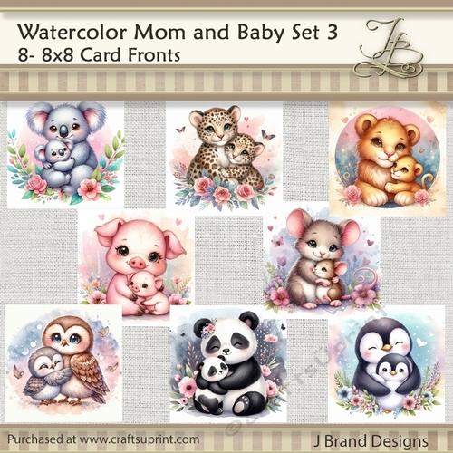 Watercolor Mom and Baby Animals Set 3