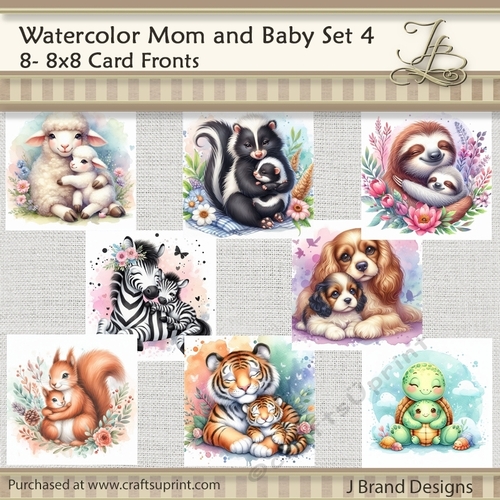Watercolor Mom and Baby Animals Set 4