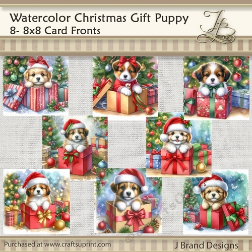 Watercolor Christmas Gift Puppy
