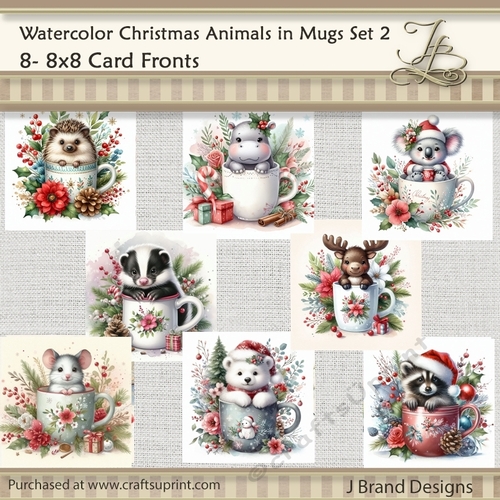 Watercolor Christmas Animals in Mugs Set 2