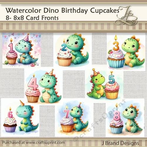 Watercolor Dino Birthday Cupcakes