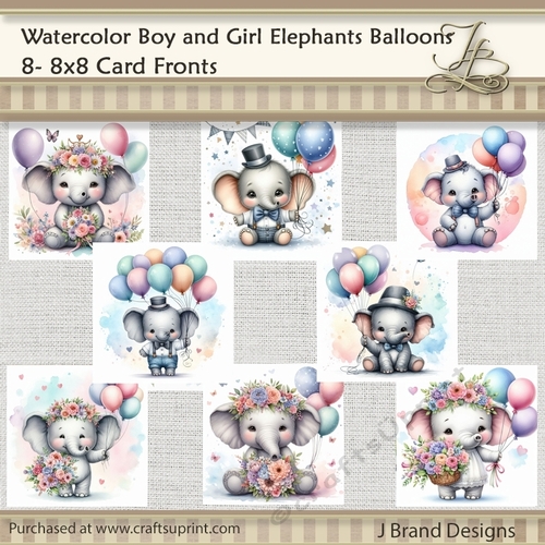 Watercolor Boy and Girl Elephant Balloons