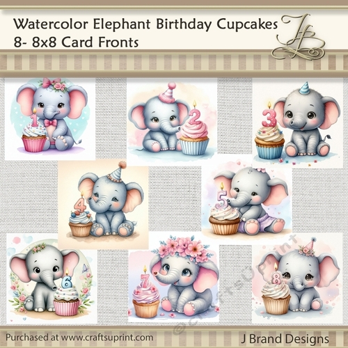 Watercolor Elephant Birthday Cupcakes