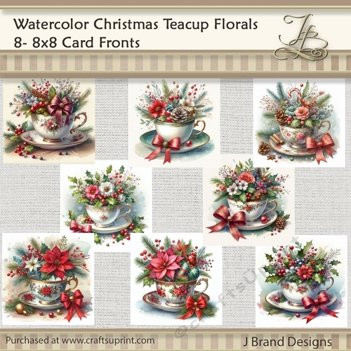 Watercolor Christmas Floral Teacups