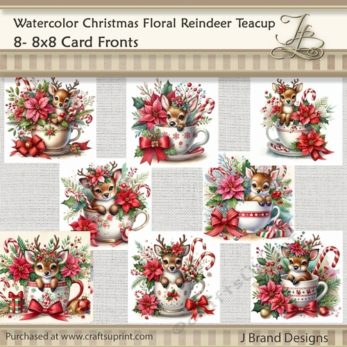 Watercolor Christmas Floral Reindeer Teacup