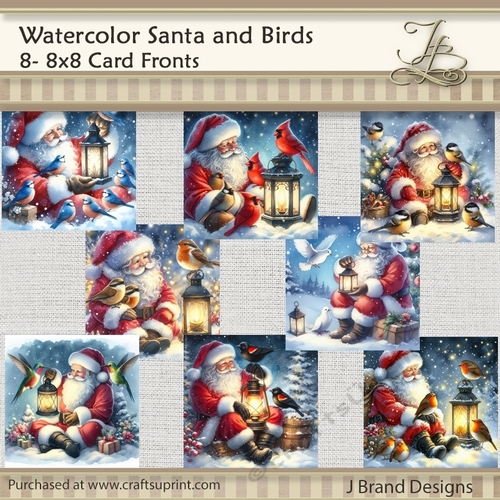Watercolor Santa and Birds