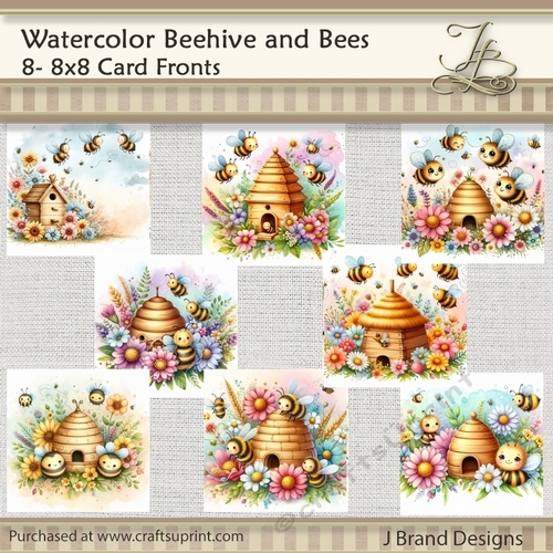 Watercolor Floral Beehive and Bees