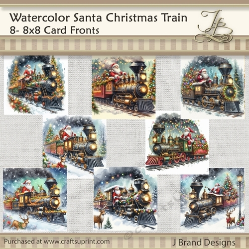Watercolor Christmas Santa Train