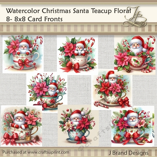 Watercolor Christmas Santa Teacup Floral