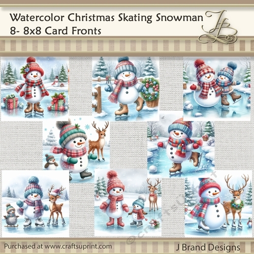 Watercolor Christmas Skating Snowman