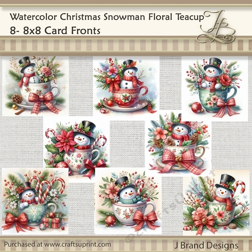 Watercolor Christmas Teacup Snowman
