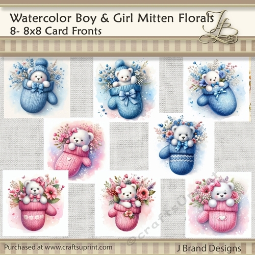 Watercolor Boy and Girl Mitten Florals
