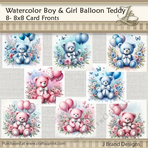 Watercolor Boy and Girl Balloon Teddy