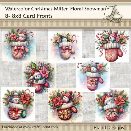 Watercolor Christmas Mitten Floral Snowman