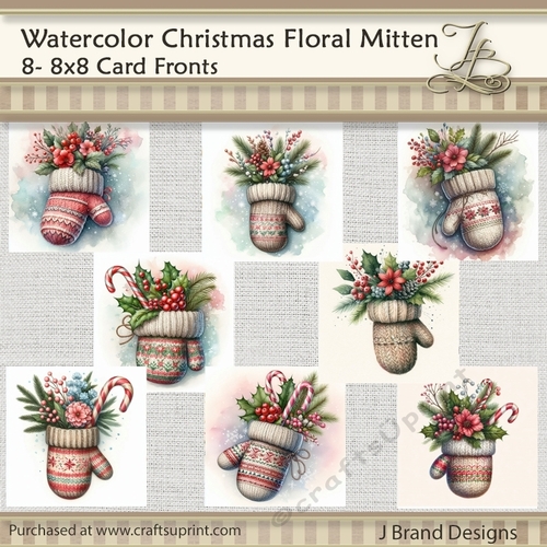 Watercolor Christmas Mitten Floral 