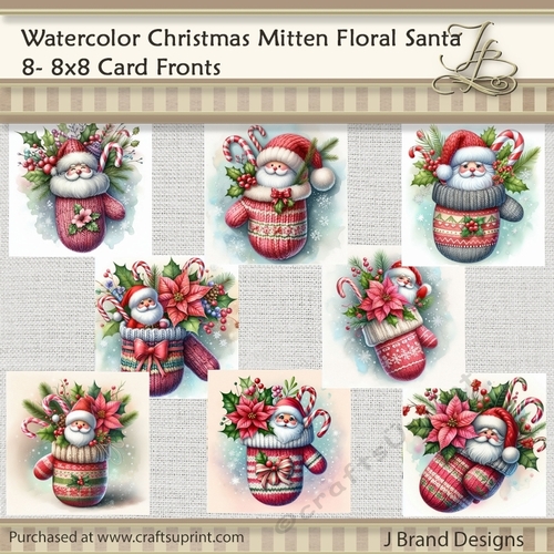 Watercolor Christmas Mitten Floral Santa