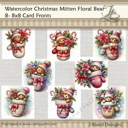 Watercolor Christmas Mitten Floral Bear