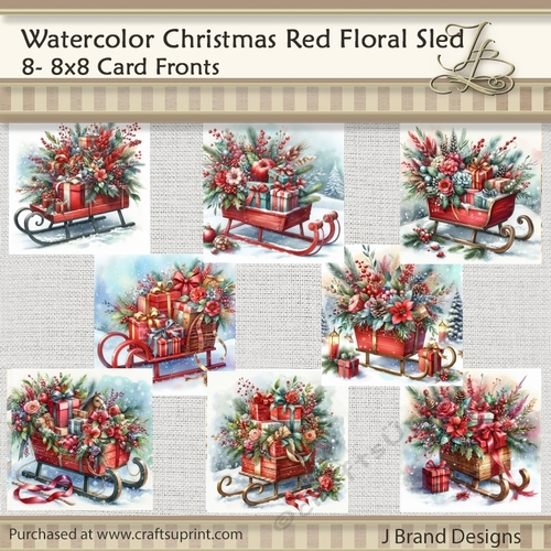 Watercolor Christmas Red Sled Floral