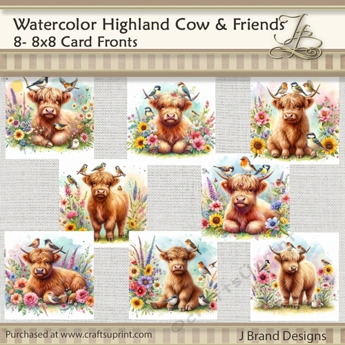 Watercolor Highland Cow and Friends