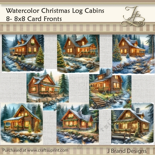Watercolor Christmas Log Cabin