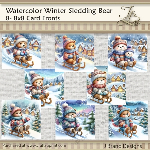 Watercolor Winter Sledding Bear