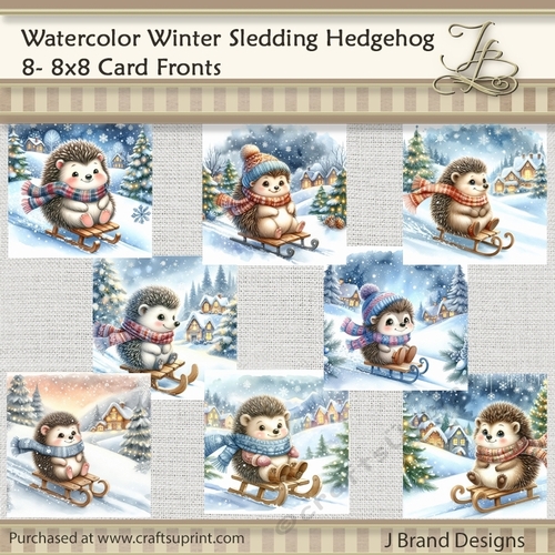Watercolor Winter Sledding Hedgehog