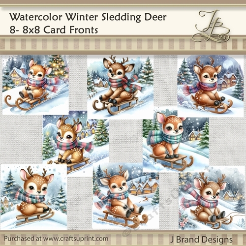 Watercolor Winter Sledding Deer