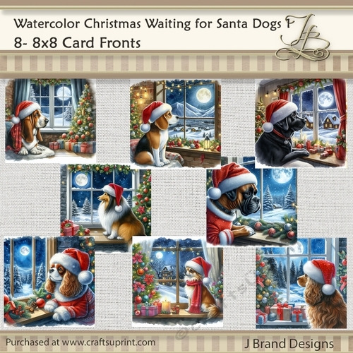 Watercolor Christmas Waiting for Santa Dogs 1