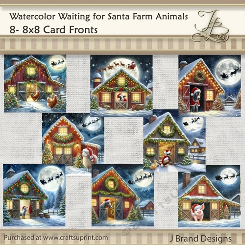 Watercolor Waiting for Santa Farm Animals
