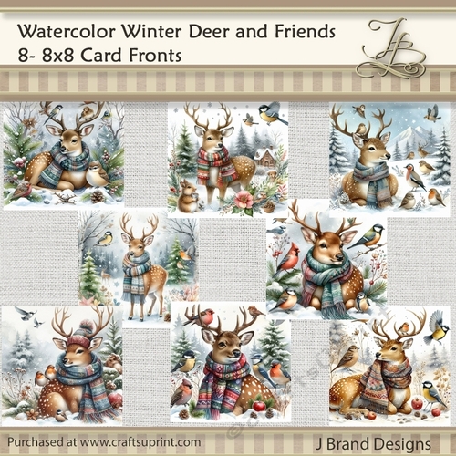 Watercolor Winter Deer and Friends