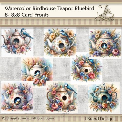 Watercolor Birdhouse Teapot Bluebird