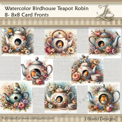 Watercolor Birdhouse Teapot Robin