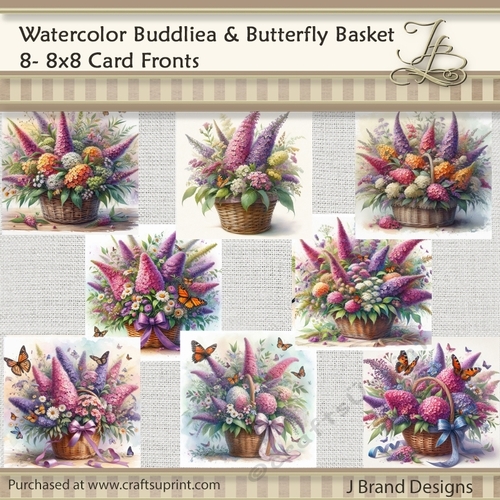 Watercolor Buddleia and Butterfly Basket