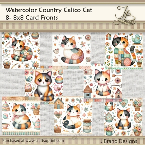 Watercolor Country Calico Cats