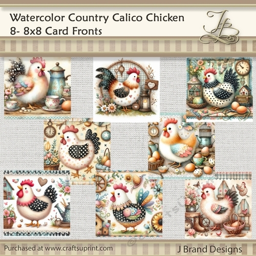 Watercolor Country Calico Chickens
