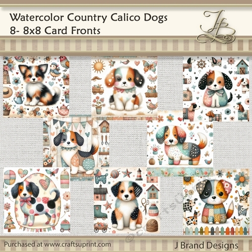 Watercolor Country Calico Dogs