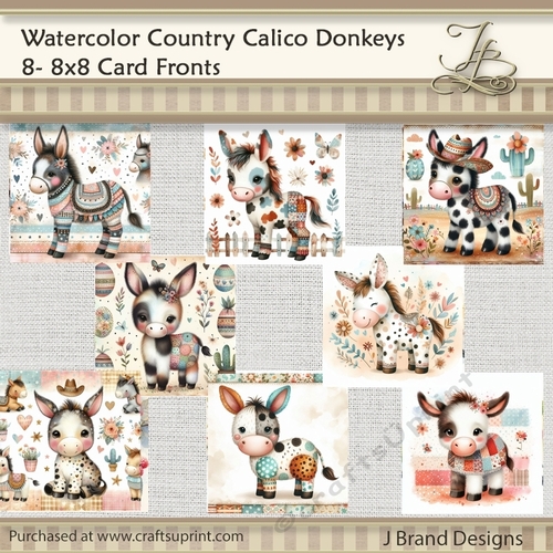 Watercolor Country Calico Donkeys