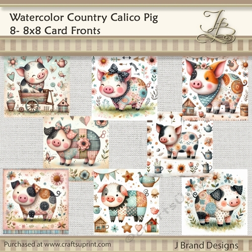 Watercolor Country Calico Pig