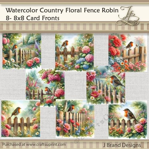 Watercolor Country Floral Fence Robin