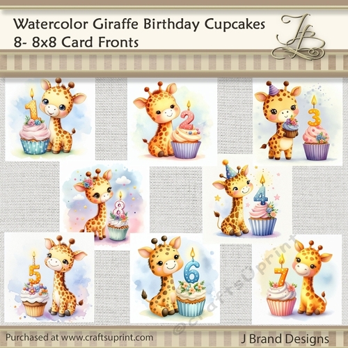 Watercolor Giraffe Birthday Cupcakes