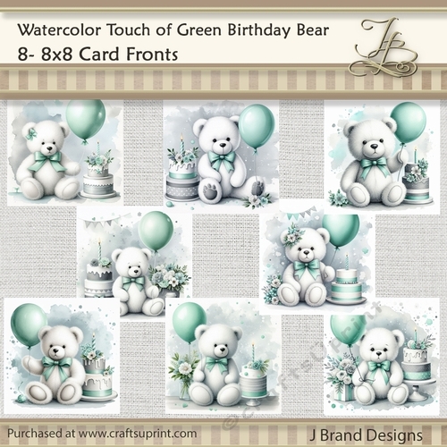 Watercolor Touch of Green Birthday Bear