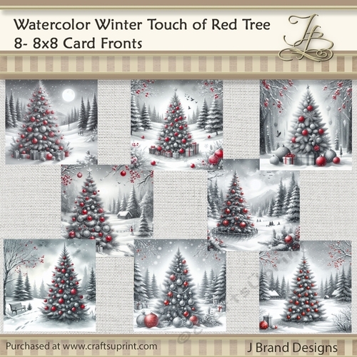 Watercolor Winter Touch of Red Tree