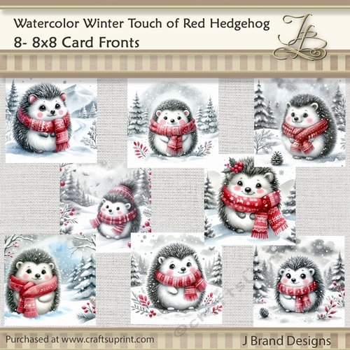 Watercolor Winter Touch of Red Hedgehog