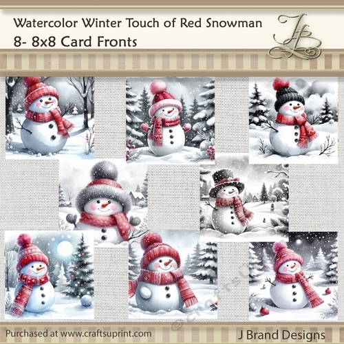 Watercolor Winter Touch of Red Snowman