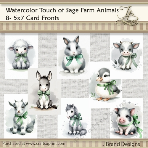 5x7 Watercolor Touch of Sage Farm Animals