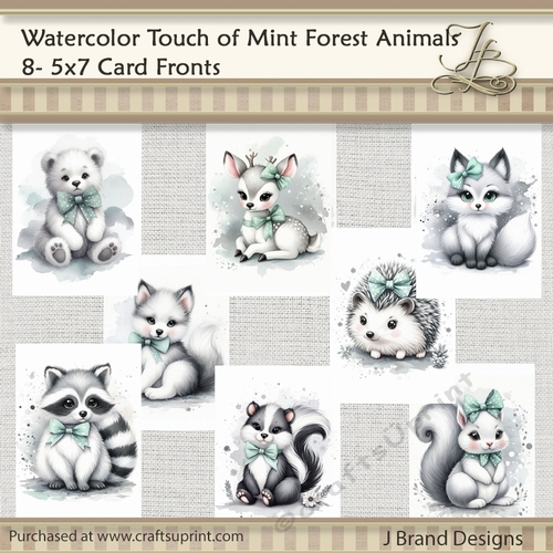 5x7 Watercolor Touch of Mint Green Forest Animals