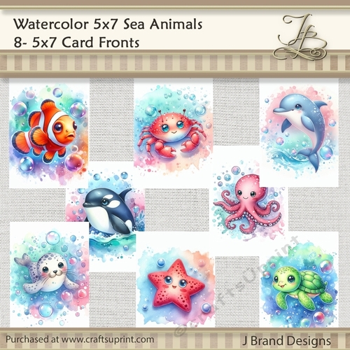 5x7 Watercolor Cute Sea Animals